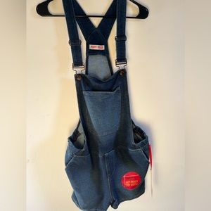 NWT! Stretch denim overalls. Lager front pocket, size large.